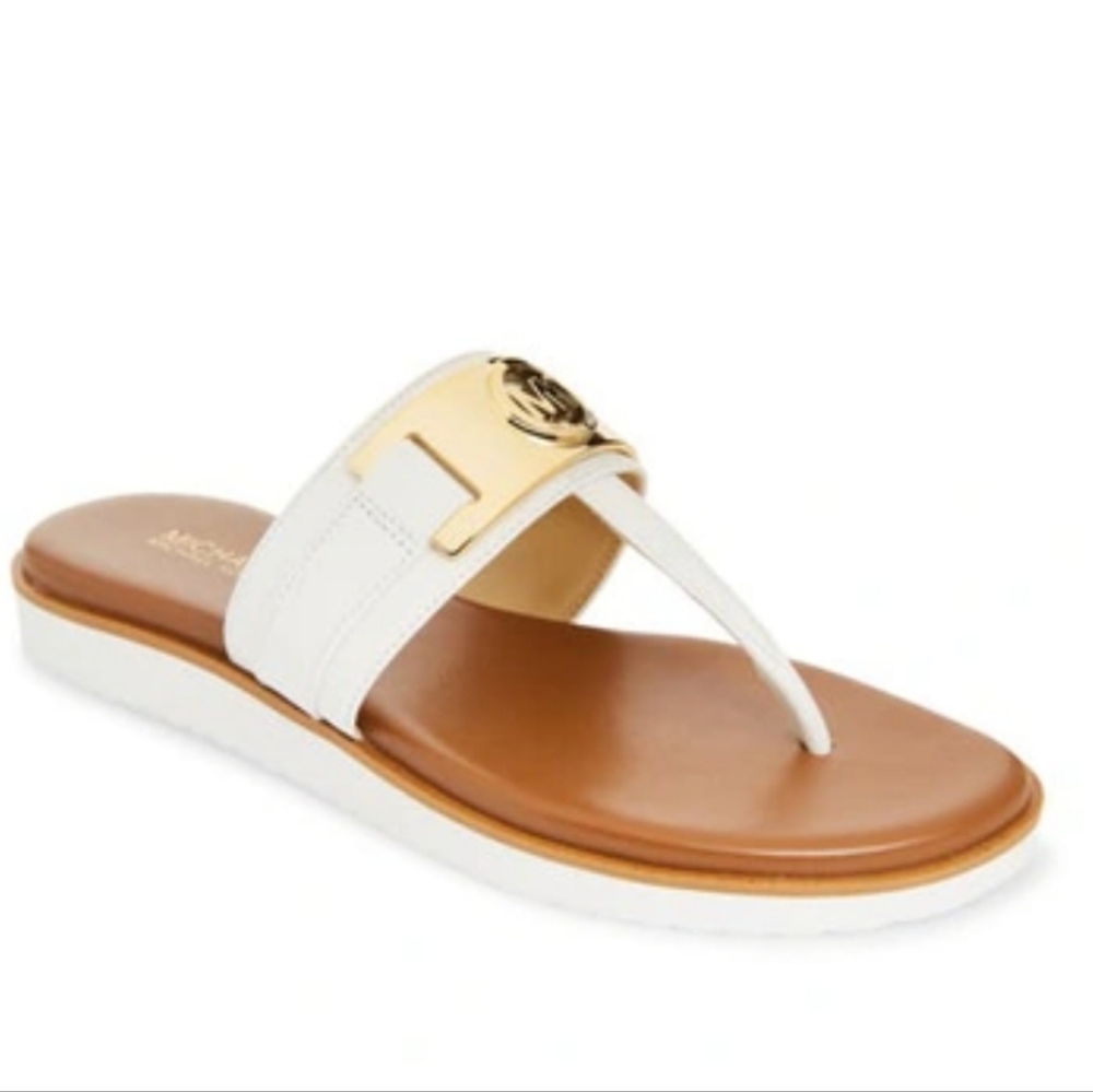 Michael Kors Briar Leather White and Gold Women's Sandals Size 6 Like New
